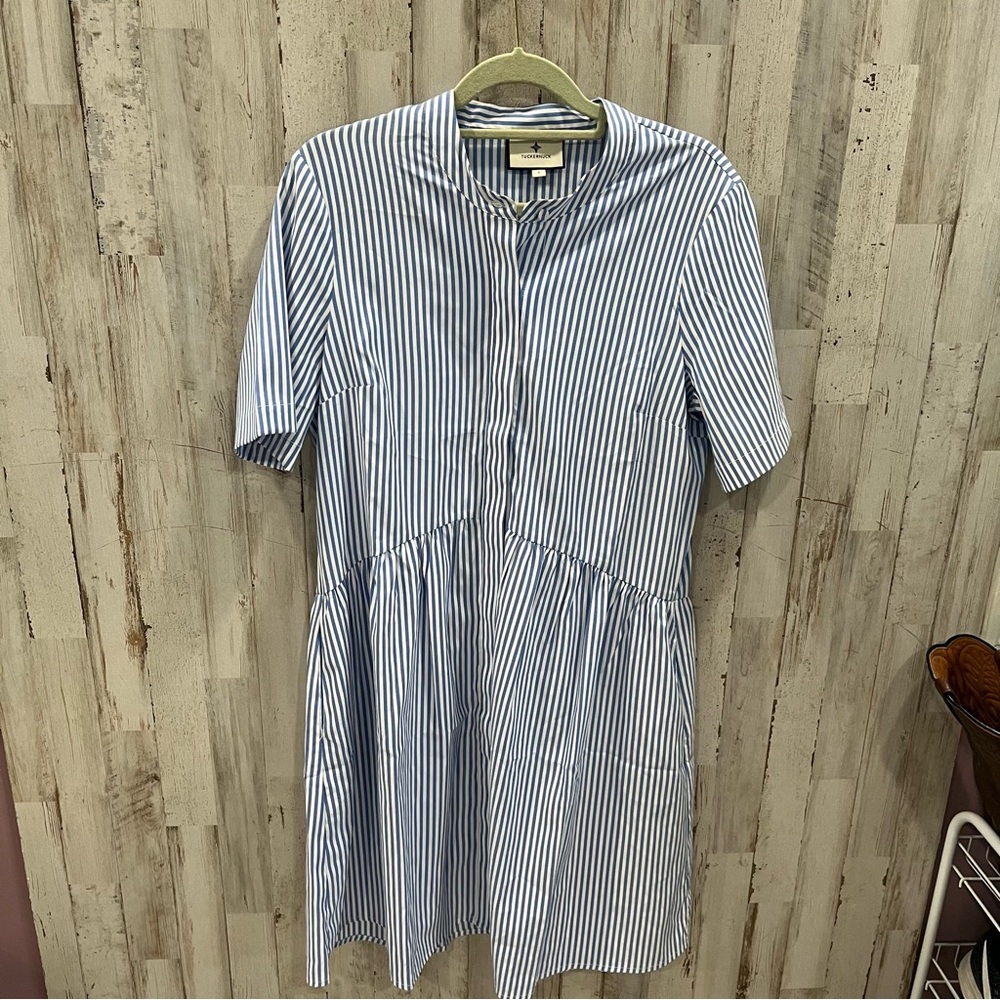 Tuckernuck Women's Blue/White Stripe Royal Shirt Dress Mini Length Size Small